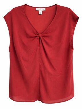 Rust Twist Front Blouse XL Lightweight V Neck Cap Sleeve Top